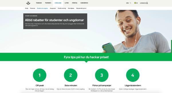 Figur 9. Alltid rabatter för studenter och ungdomar (Hämtad från fliken Student och ungdom) Denotation Figur 9 vänder sig till ungdomar och studenter.