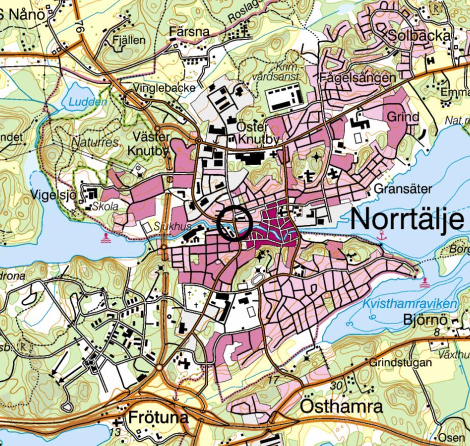 Fig. 1. Undersökningsområdet markerat på översiktskarta. Skala 1:50 000.