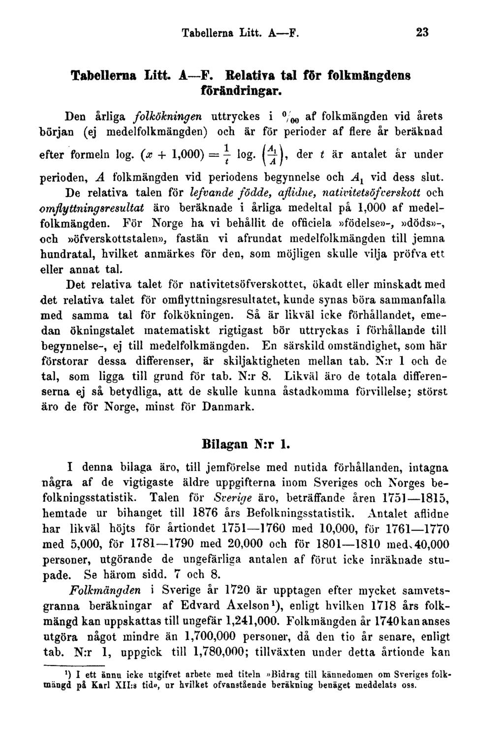 Tabellerna Litt. A F. 23 Tabellerna Litt. A F. Relativa tal för folkmängdens förändringar.