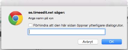 Detta kallas för en vy i TimeEdit. För att spara kalenderinställningarna i en ny vy gör du så här: 1. Ställ in kalendern som du vill ha den enligt instruktionerna ovan.