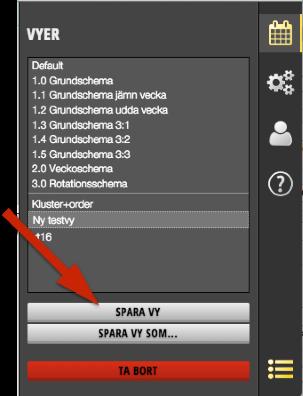 2. Klicka på ikonen för vyer i informationspanelen. 3. Under listan med vyer klickar du på spara vy : Nu visas vyns egenskaper under listan. 4.