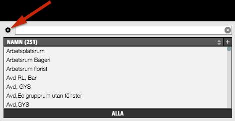 Inställningar och sökning i objektlistan Objektlistans sökfält I sökfältet ovanför objektlistan kan du