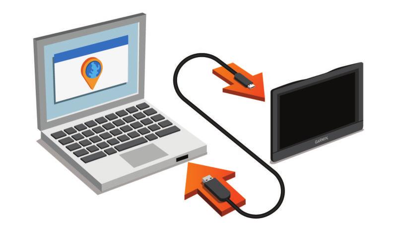 Montera enheten i fordonet och anslut den till strömkällan (Ansluta enheten till fordonsström, sidan 2). Sök efter GPS-signaler (Söka efter GPS-signaler, sidan 2).