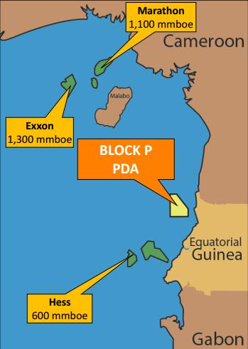 Ekvatorialguinea Block P - PDA : Rio Muni Basin Crown Energy 5% Vaalco Energy 31% GE Petrol 57% Atlas Petroleum 7% Block Area (PDA): 232
