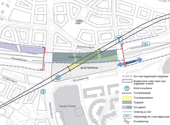 10(13) Strategisk utveckling TJÄNSTEUTLÅTANDE 2016-03-24 Ärende/Dok. id. TN 2015-0992 Infosäk. klass K1 (Öppen) Figur 8 visar Alternativ 5 med bussterminal i höjd med Värmdöleden (väg 222).