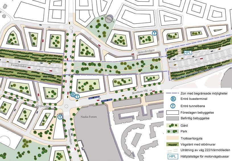Utredning Bussterminal Nacka C 16(43) Detaljplaneprogrammet för centrala Nacka 11 antogs 2015 och anger förutsättningar och mål för planarbetet samt kommunens vilja och avsikter för området.