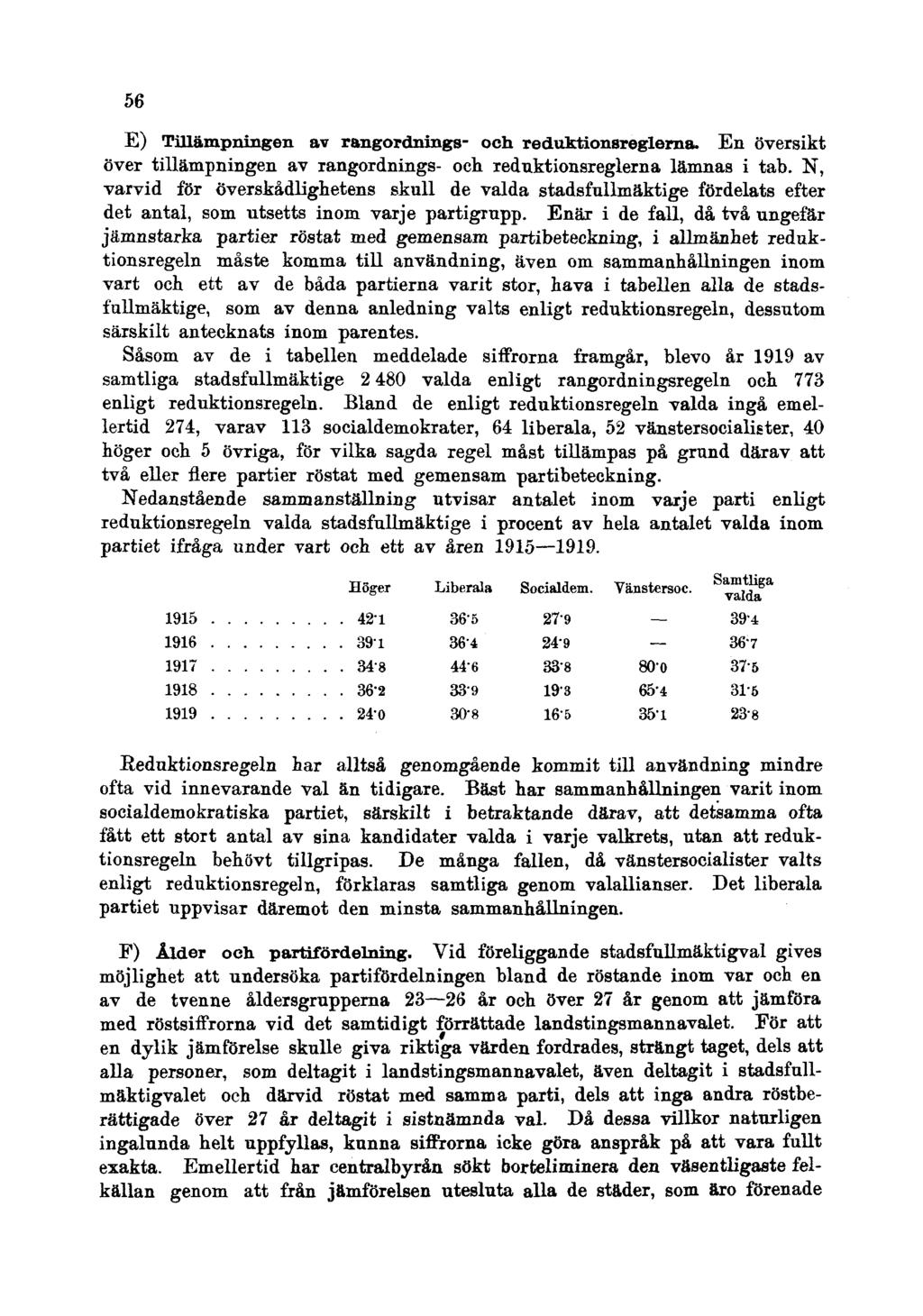 56 E) Tillämpningen av rangordnings- och reduktionsreglerna. En översikt över tillämpningen av rangordnings- och reduktionsreglerna lämnas i tab.