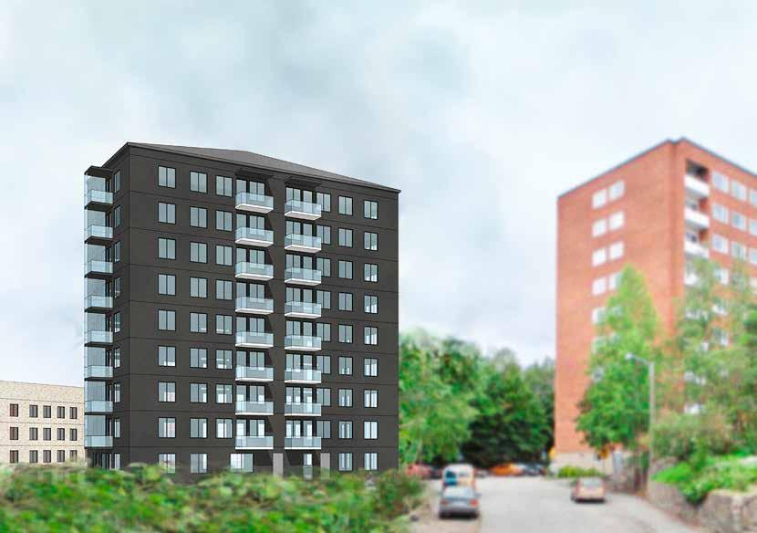 // FASTIGHETSUTVECKLING Fastighetsutveckling Ungdomsbostäder i Trångsund Under senhösten 2017 tas det första spadtaget för det nio våningar höga punkthuset på kullen ovanför Trångsunds centrum, vid