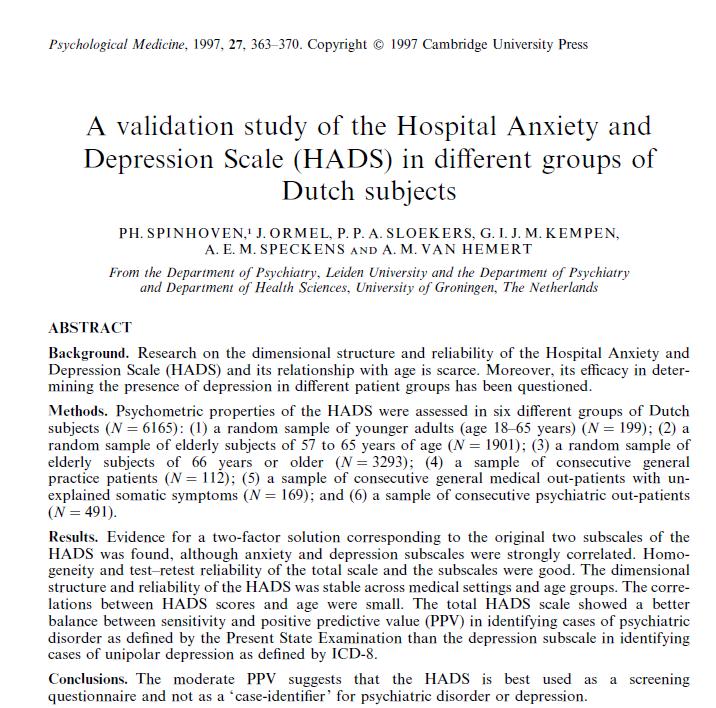 HADS: estimering av Cronbach s α