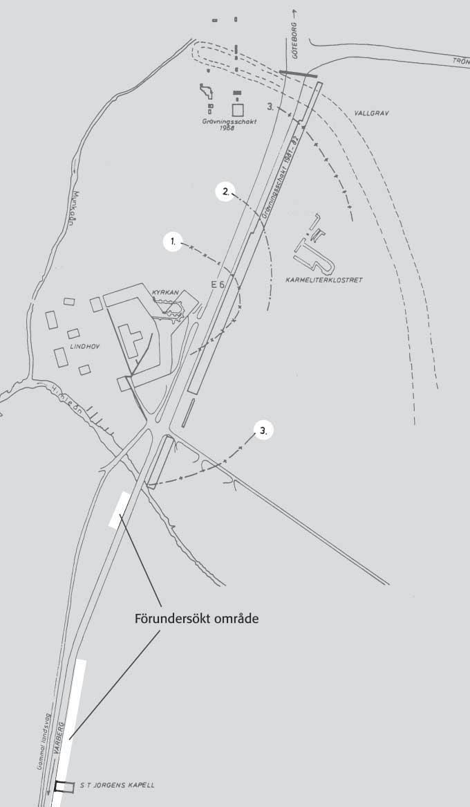 10 UV Väst Rapport 2004:6. Arkeologisk förundersökning Fig. 4. Stadens ungefärliga utbredning vid olika tidpunkter.