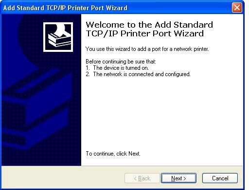 10. I dialogrutan Guiden Lägg till Standard TCP/IPPrinter-skrivarport