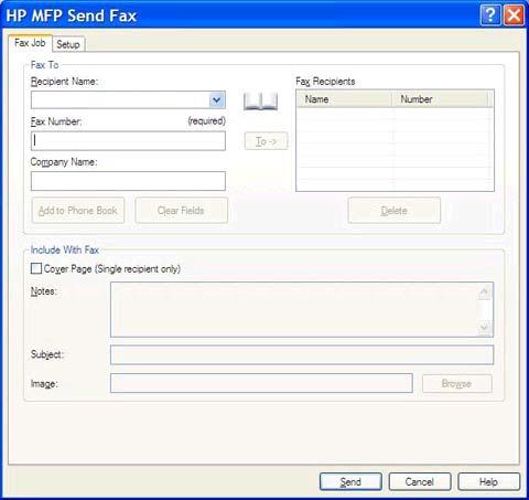 c. I textrutan Faxnummer under Fax To (faxa till) anger du det faxnummer till vilket testsidan ska skickas.