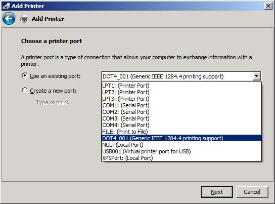 7. Markera MFP-enhetens namn eller IP-adress i snabbmenyn Use an existing port (Använd