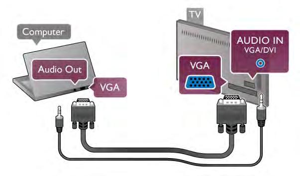 Med VGA Använd en VGA-kabel till att ansluta datorn till VGA-uttaget och en Audio L/R-kabel för att ansluta till VGA AUDIO IN -