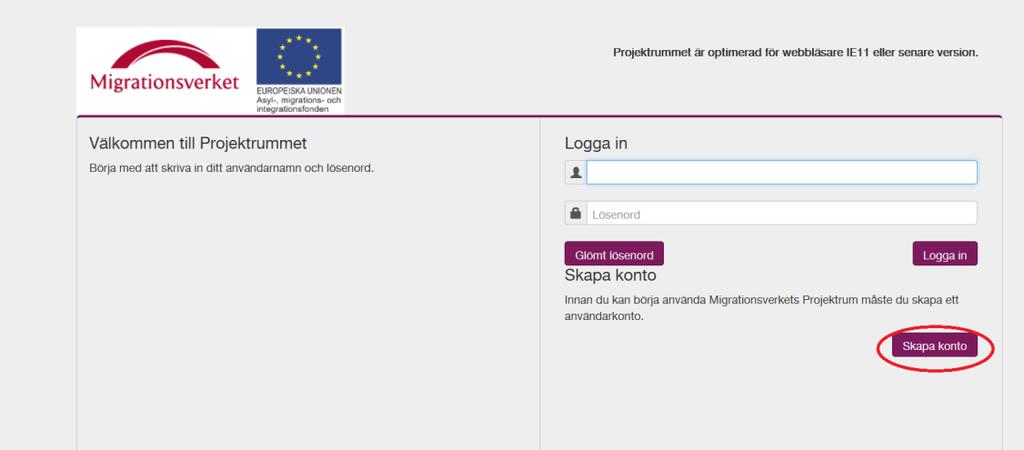 2. Hur du skapar en ansökan om stöd I det här avsnittet beskriver vi hur du gör när du ska lämna in en ansökan om stöd. 2.1. Registrera ansökan om stöd Gå in på http://www.migrationsverket.