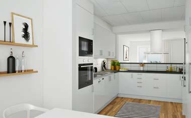Huset är idealiskt för barnfamiljen och rymmer upp till fyra sovrum. Bottenvåningen rymmer sociala ytor med kök och vardagsrum i öppen planlösning.