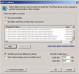 5 Windows Media Player 11 (WMP11)»» Dialogrutan Add to Library (Lägg till i bibliotek visas).