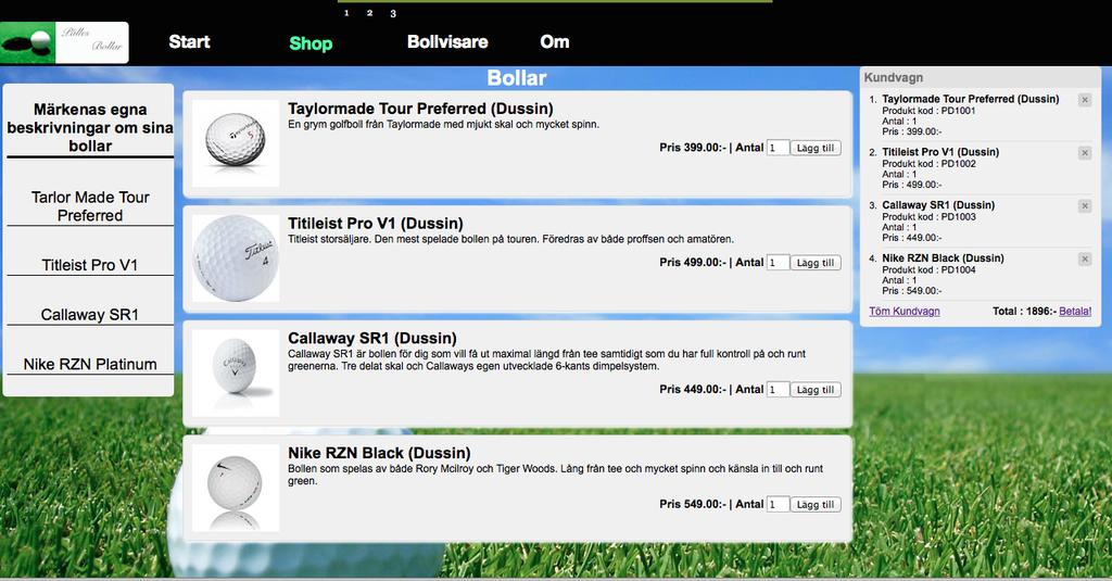 php) Under fliken/länken shop ligger sidans bollshop. På sidans finns det fyra olika bollar att köpa.