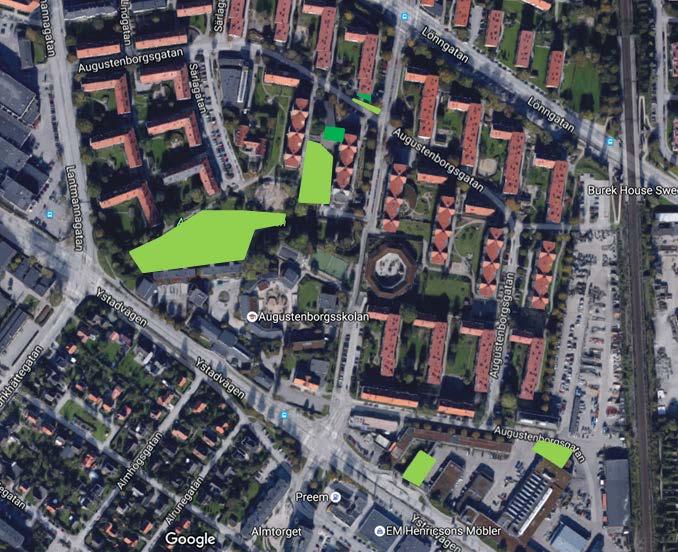 2.1.2 Augustenborg I Augustenborg inventerades den gröna väggen som har installerades inom BiodiverCity projektet på en fastighet av MKB vid Augustenborgs torg och ett grönt tak som anlagdes på en
