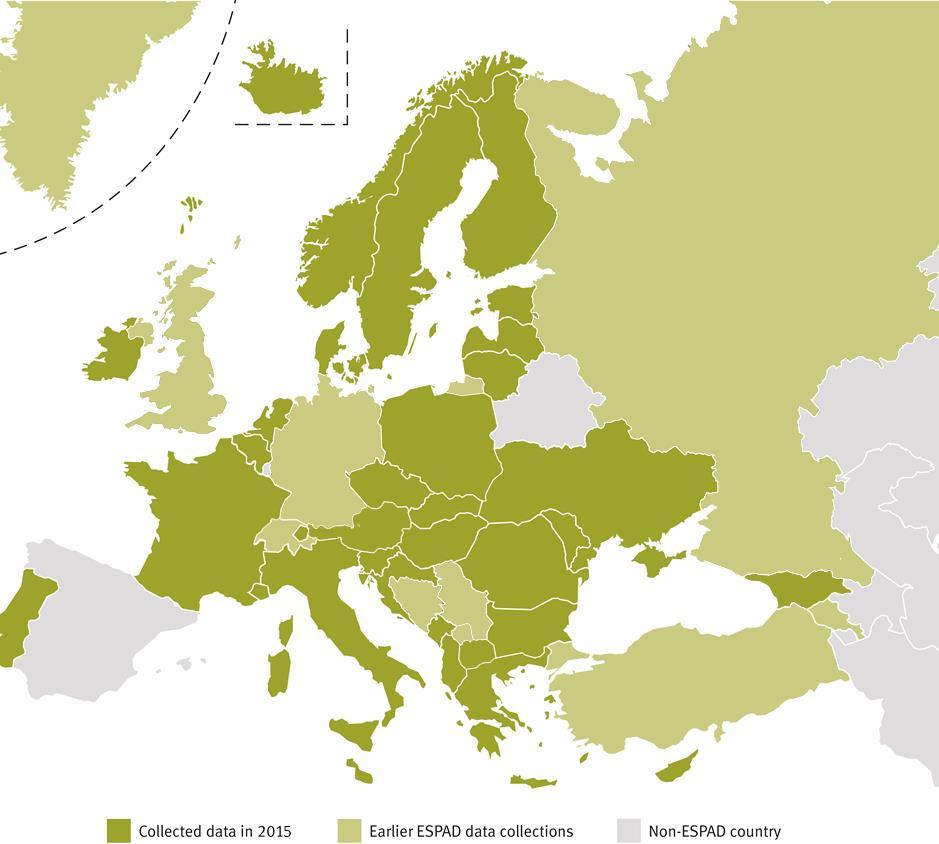 Länder som deltagit i minst en ESPAD-datainsamling 1995-2015.