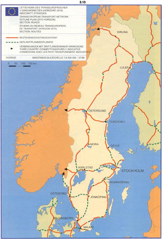 6.1.3 Det transeuropeiska vägnätet Ett särskilt transeuropeiskt vägnät har pekats ut av EU. För detta gäller bl. a särskilda direktiv angående säkerhet i tunnlar >500 m.