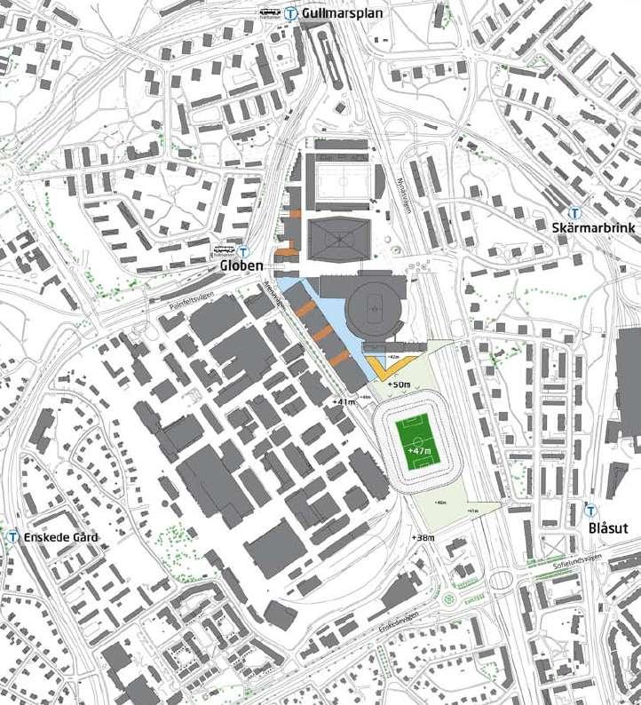 vägförbindelser och väl fungerande kollektivtrafik. Globenområdet är vidare ett redan etablerat evenemangscentrum med fler arenor, hotell, affärslokaler, restauranger och kontorsbyggnader.