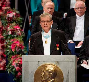 Samtliga nio pristagare som medverkat under Nobelveckan i Stockholm samlades på Nobelstiftelsen för en avslutande mottagning den 12 december.
