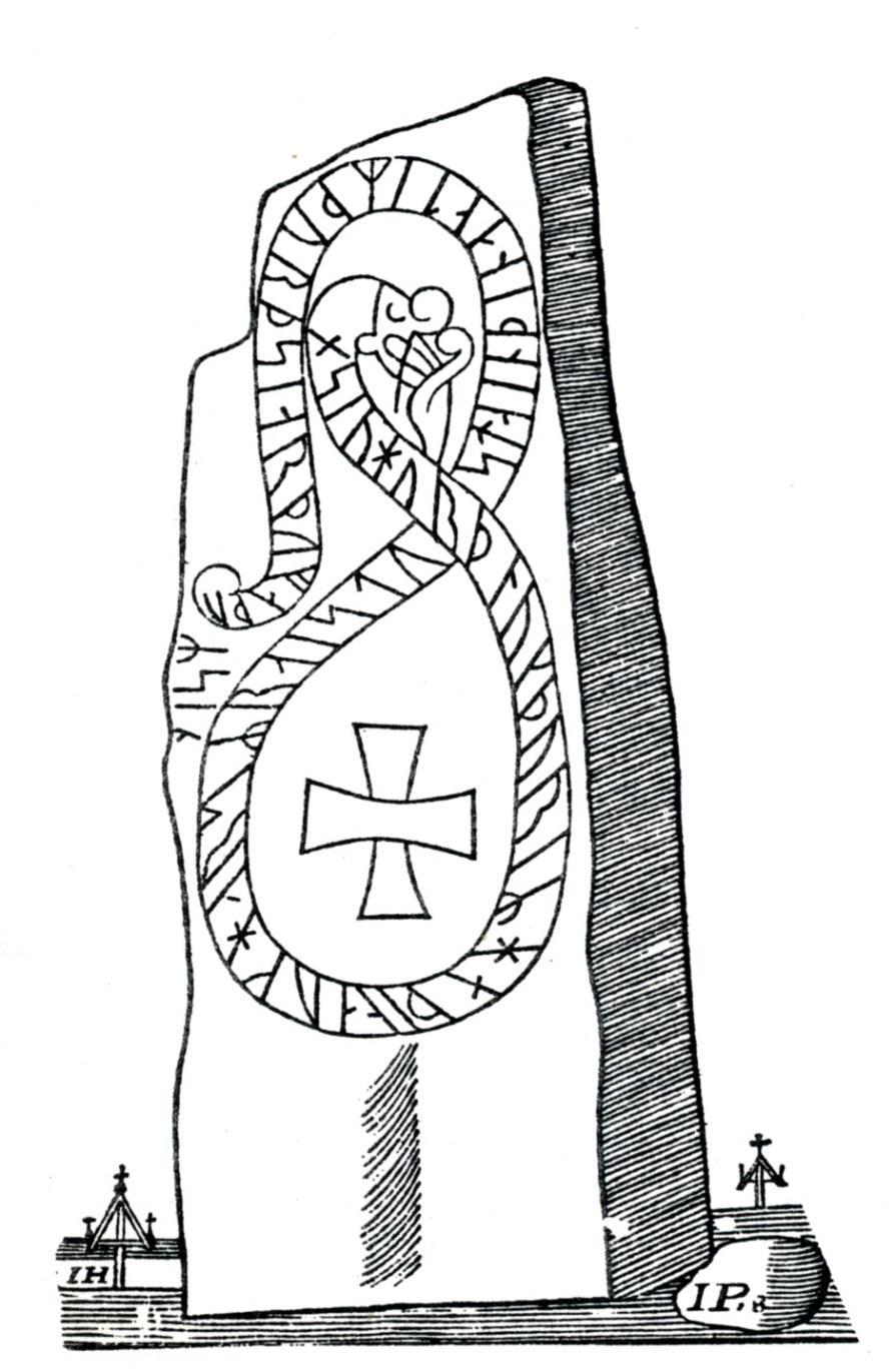 M 9, Selångers kyrkogård (försvunnen). Peringskiölds träsnintt av M 9 år 1687 (Kungliga Biblioteket, F h 5, efter Hellbom, 1979: 35).