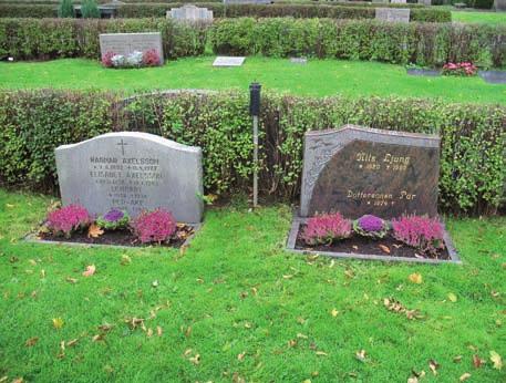 Över hela kyrkogården finns det annars ett stort inslag av låga rektangulära och små hällar. Större hällar förekommer också, dessa ligger ofta på familjegravar.