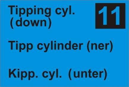 Figur 31. Slangetikett avseende hydraulik (exempelvis tipp cylinder) Alla slangar som används för hydrauliken är markerade med färgade etiketter. För detaljerad information se tabellen nedan.
