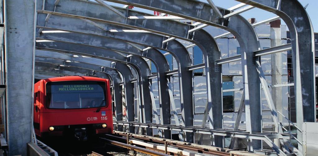 Köcentret REDI, skärmtak över tunnelbanesåret kund SRV Rakennus Oy. Stålstomme, glasaneler och installation. t Omslag: Västra Terminalen 2, Helsingfors kund YIT Byggnads Ab.