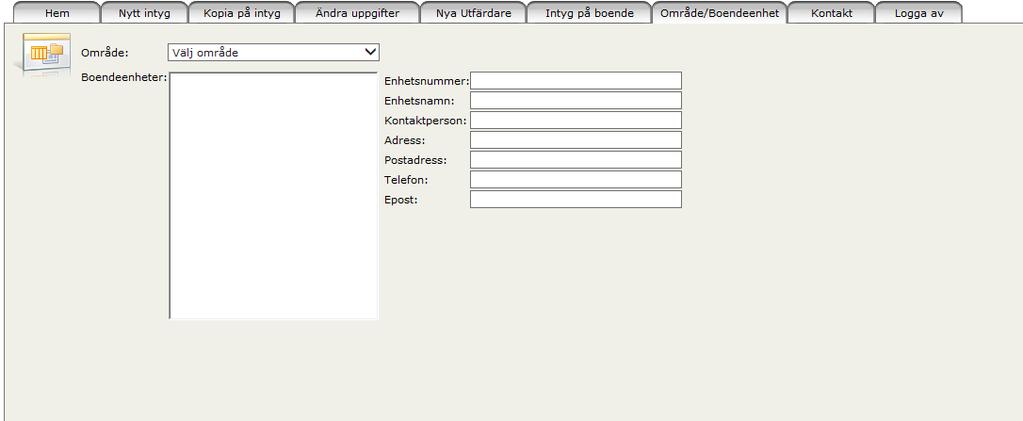 Område/boendeenhet Under fliken Område/Boendeenhet hittar man information om de olika boenden och hemtjänstområden som finns i varje kommun. Område är lika med kommun i det här fallet.