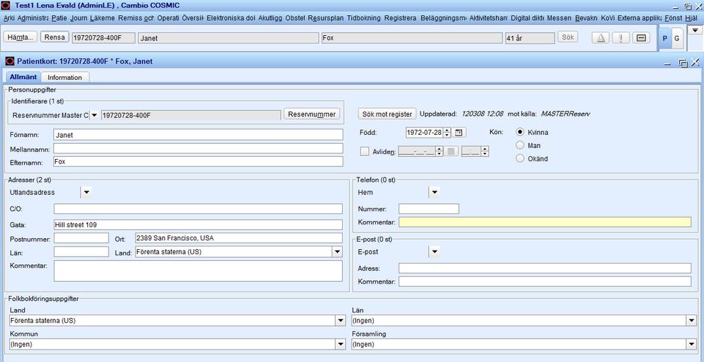 1.4 SKAPA RESERVNUMMER Viktigt! Kontrollera först om patienten finns i Cosmic.
