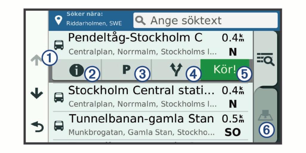 Om du vill söka efter en adress i närheten anger du gatunumret och gatunamnet. Om du vill söka efter en adress i en annan stad anger du gatunumret, gatunamnet och staden.