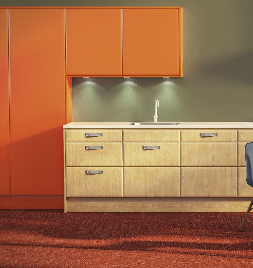 82 BALLINGSLÖV KÖK BIRKA Ek och orange högblank LUCKA: Birka ek natur av massiv skiktlimmad ek med mjukt rundad ytterprofil. HANDTAG: HG 611. BÄNKSKIVA: Glacier White, Corian.