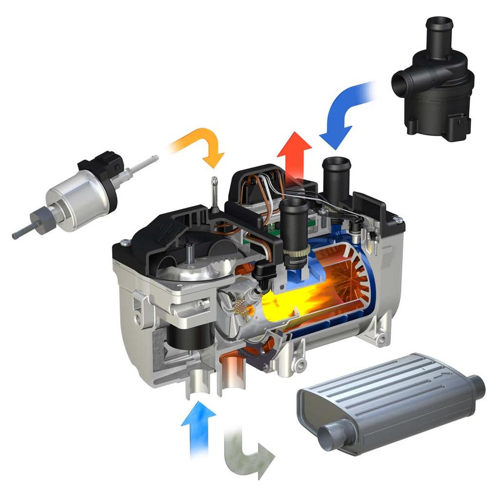 7 2 Funktion och drift Genomskärning 2 2 WA WE B 5 4 3 8 9 6 7 V A 0 Elmotor 2 Styrdon 3 Förbränningsluftfläkt 4 Ytsensor 5 Överhettningssensor 6 Flamrör 7