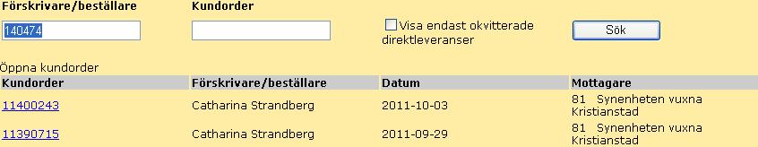 41 6.1 Öppna kundorder Utgå från Dina uppgifter i menyn, och klicka på länken. Då listas samtliga öppna kundordrar som du registrerat.