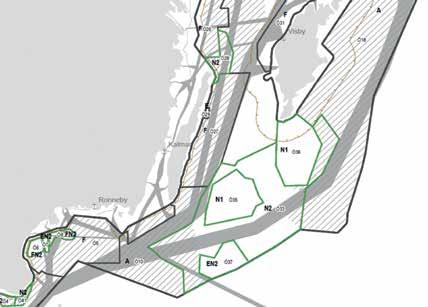 Utdrag från diskussionsunderlag till nationell havsplan för Östersjön. Mörkgrå fält indikerar havsområde med användning sjöfart.