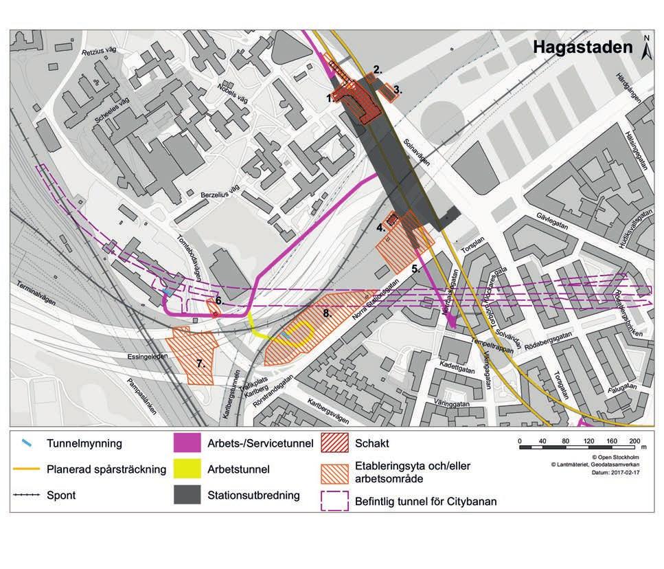 Figur 8. Mark kring station Hagastaden som tas i anspråk under byggskedet som arbetsområden och/eller etableringsytor.