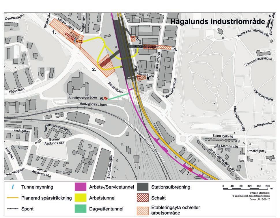 Figur 9. Utredningsområde för läget av station och entréer vid station Hagalunds industriområde.