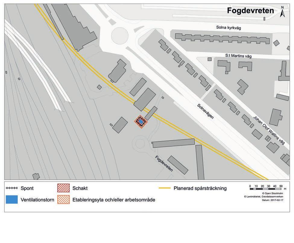 3.4 Fogdevreten Ett ventilationstorn planeras att byggas i norra delen om Fogdevreten, väster om Solnavägen, se Figur 10.