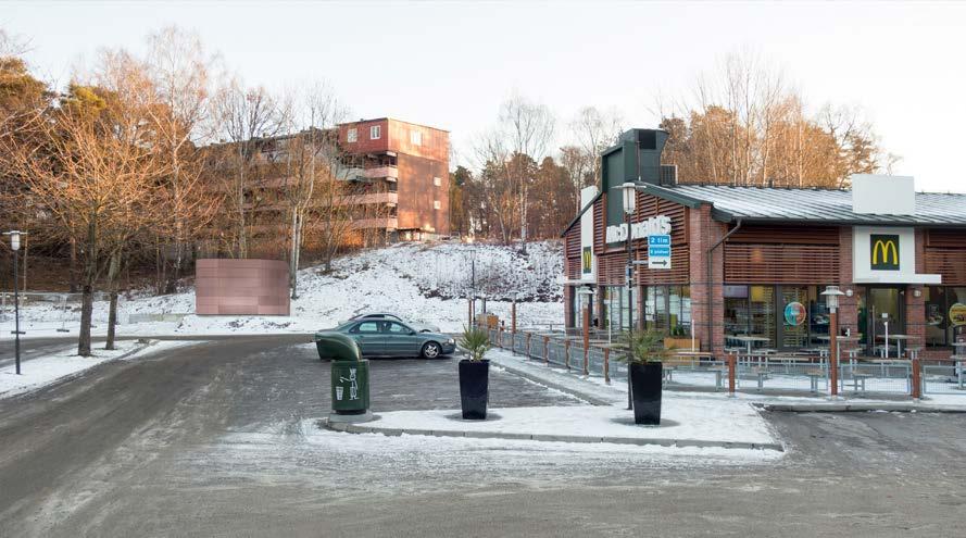 Figur 46. Fotomontage som visar lokalisering av ventilationstorn norr om Fogdevreten. Tryckutjämningsschakt Tryckutjämningsschakten kommer att medföra ett utflöde av tunnelluft.