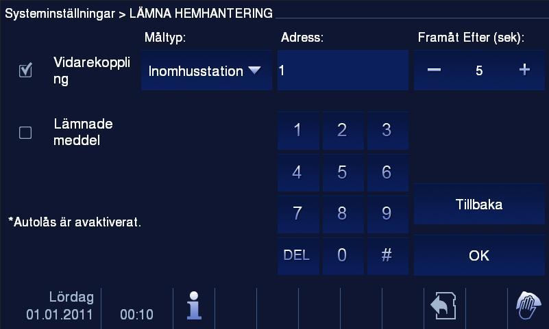 5.2.12.5 Lämna hemhantering 1 2 4 3 Fig. 25 Lämna hemhantering Information om inställningarna Användaren kan endast välja "Vidarekoppling" eller "Lämnade meddelanden".