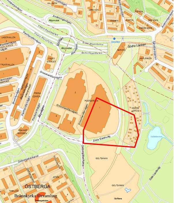 Sida 4 (11) Planområdets läge och omfattning Planområdet omfattar del av Postgården 1 och del av Årsta 1:1 Planområdet omfattar ca 4 ha. Markägoförhållanden Stockholms stad äger marken inom området.