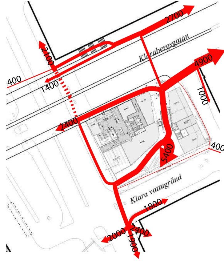Befintlig utvändig trappa som idag förbinder Vasagatan med Klarabergsgatan tas bort i förslaget.