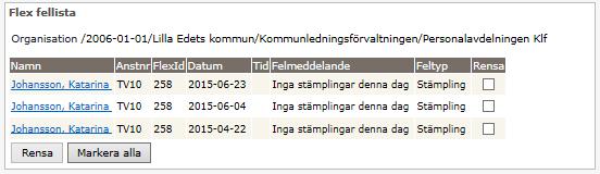 Flex Saldo Välj organisation och tryck Skapa rapport En rapport visas där man kan läsa ut aktuella flexsaldon.