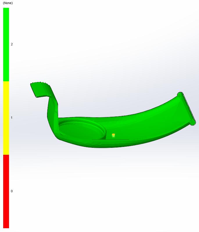 Korken till höger i figur 65 visar en simulering som indikerar med rött om det finns några svårigheter med att fylla materialet i verktyget.