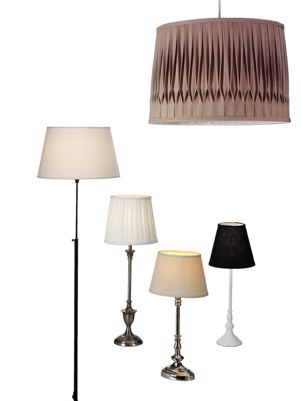 Skärmar och lampfötter Vi har breddat både vårt sortiment av lampskärmar och lampfötter.