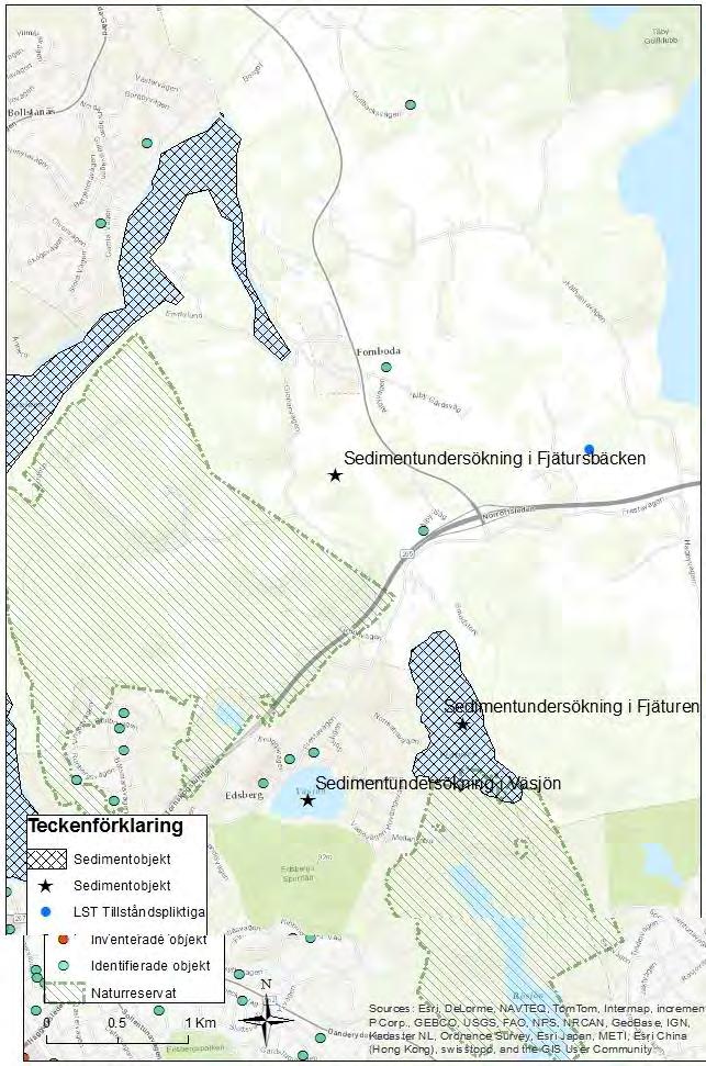 Figur 58 Redovisning över Fjätursbäcken och närliggande objekt.