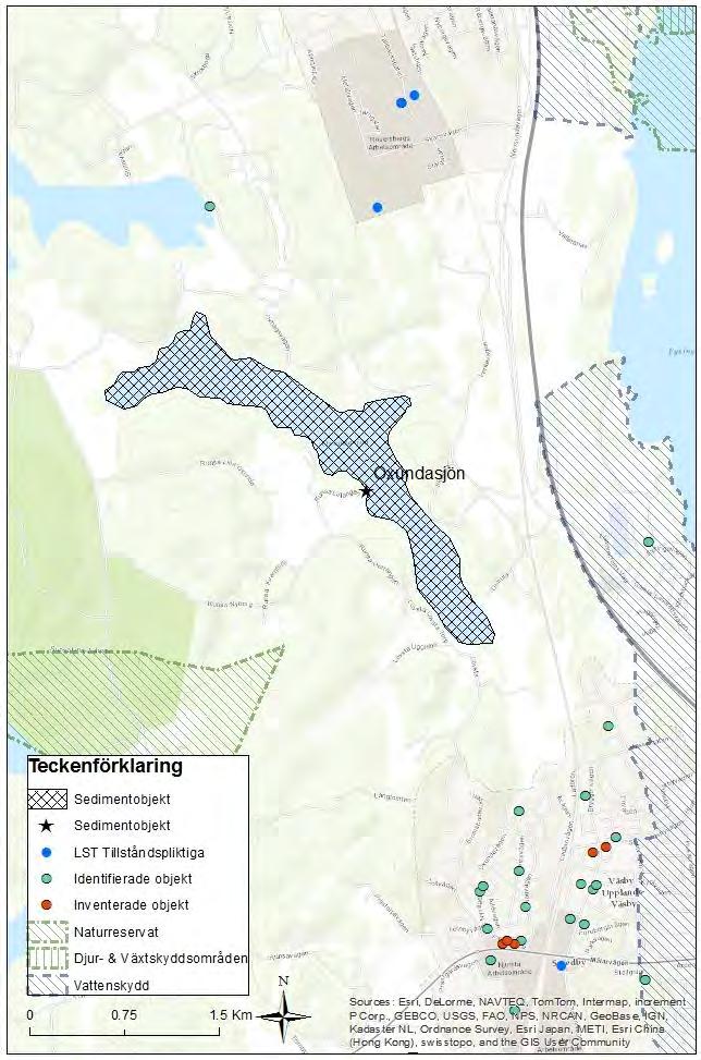 Figur 60 Redovisning över Oxundasjön och närliggande objekt.